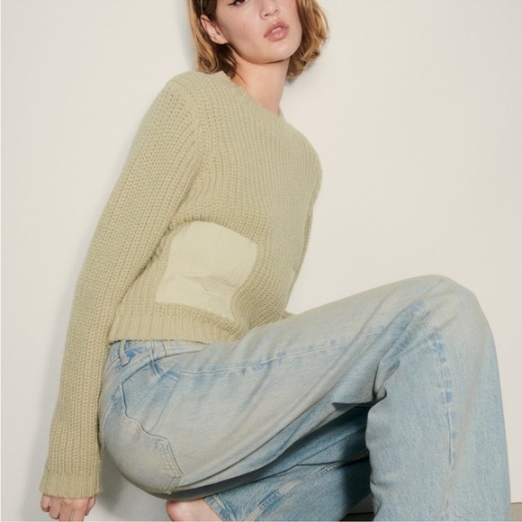 Zara Chunky Knit Pocket Sweater Sage Green Cropped Boxy Cozy Pullover Large - Picture 3 of 11